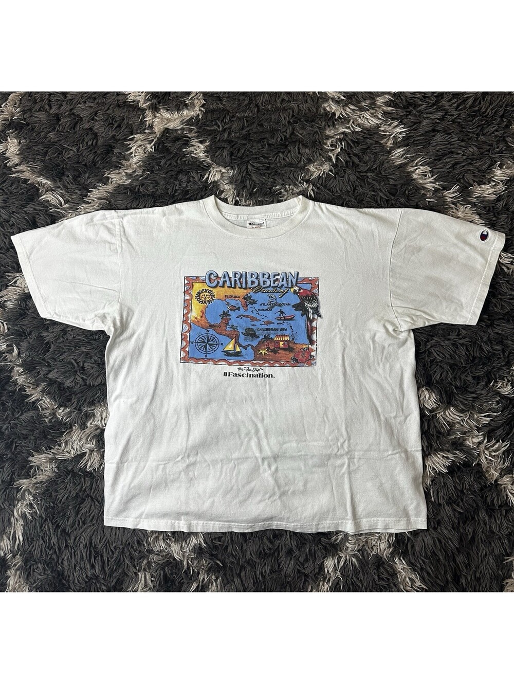 Vintage 90s Champion Caribbean Cruise T Shirt XL White Graphic Single Stitch